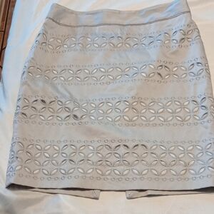 White House Black Market Cream Pencil Skirt with Cut Out Design